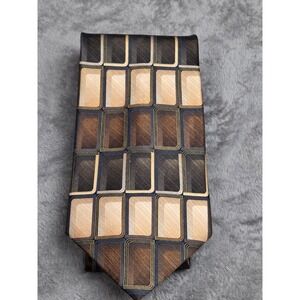 Kilburne And Finch Brown Beige Sqares Abstract MOD Retro Silk Tie